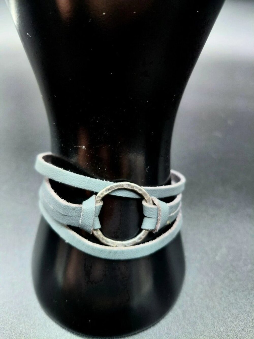 Gray Multi-Strand Leather Wrap Bracelet O-Ring Center Lobster Clasp Adjustable